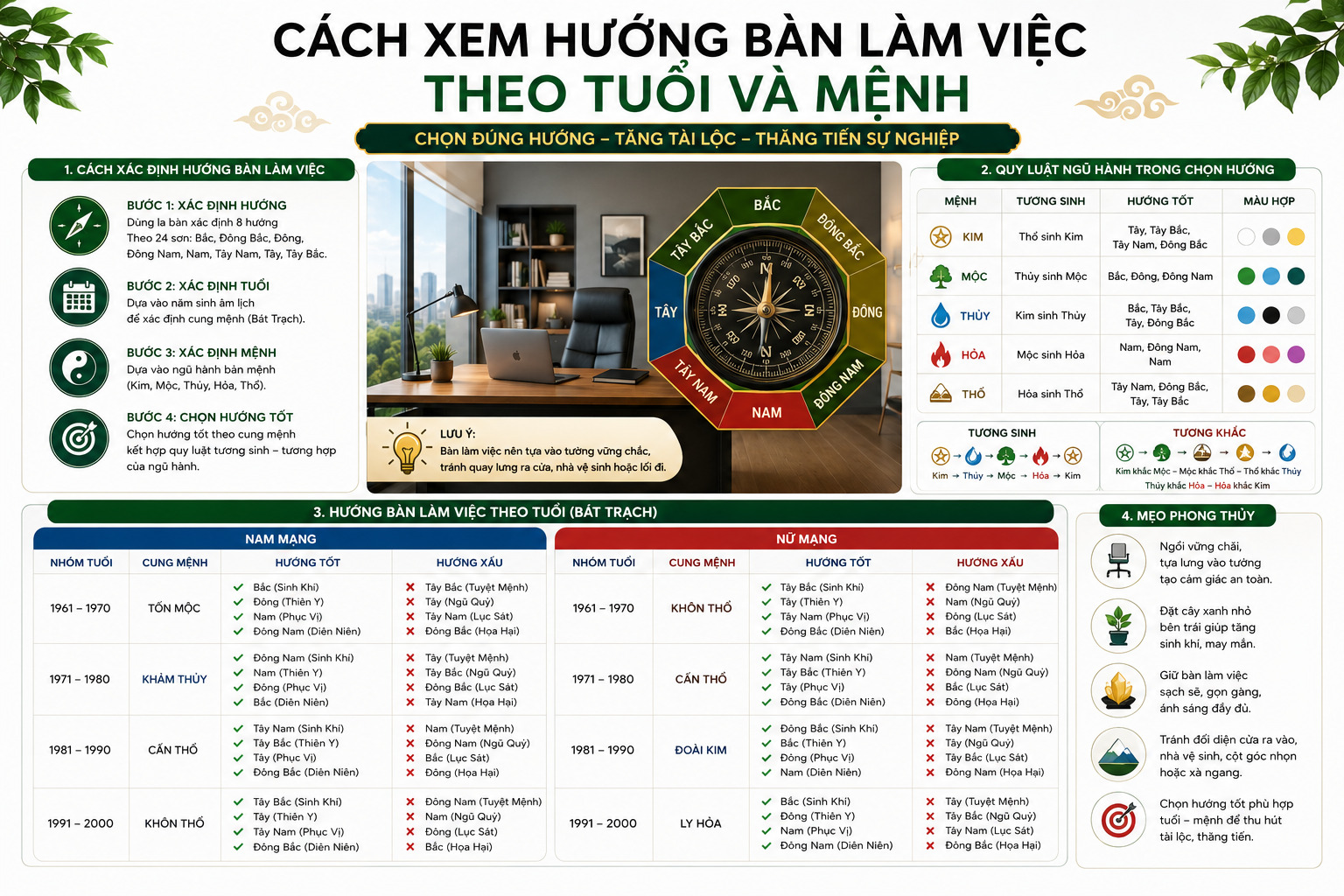 xem hướng bàn làm việc